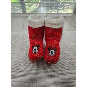 Disney Christmas Slipper Boots, Red, Size L 9/10, Festive Mickey & Minnie Design